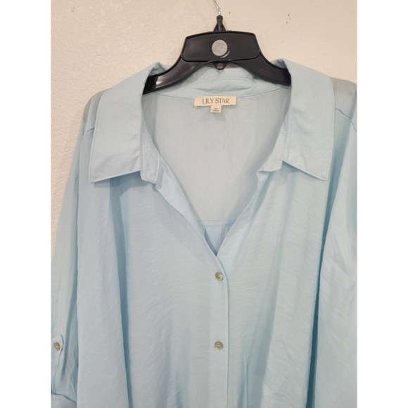 LILY STAR Women's Light Blue Button Down Shirt Top Oversized Plus Size 3X #21‎ - Picture 2 of 7